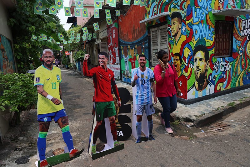 In Images: Children in Kolkata play beneath a giant World Cup masterpiece
