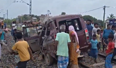 Tragedy in Bengal: Two children among three killed as train hits school van