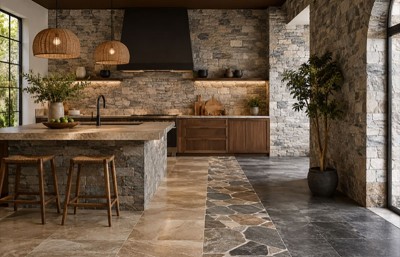 Kitchen Floor Design Ideas That Pair Perfectly with Stone-Clad Walls