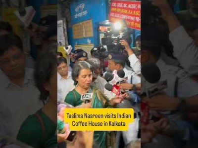 Exiled Bangladeshi writer Taslima Nasreen visits Indian Coffee House in Kolkata