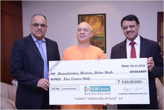 IDBI Bank contributes Rs. 5 cr to Ramakrishna Mission