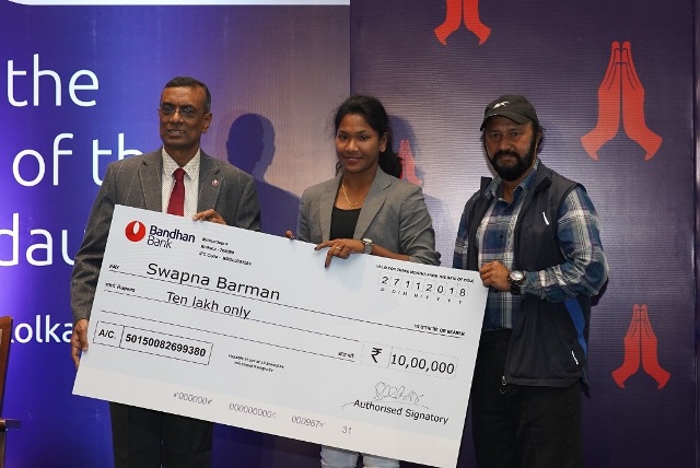 Bandhan Bank felicitates Asian Games Gold Medallist Swapna Barman