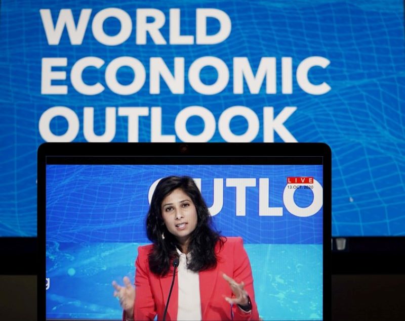 IMF chief economist Gita Gopinath speaks at a virtual press briefing in Washington D.C., the United States on Tuesday (Image Credit: UNI)