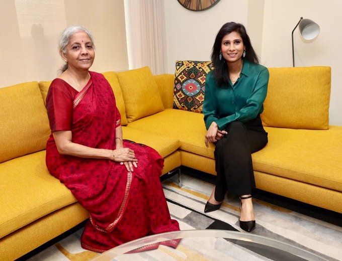 FM Nirmala Sitharaman and Geeta Gopinath meet at IMF-World Bank spring meetings in US