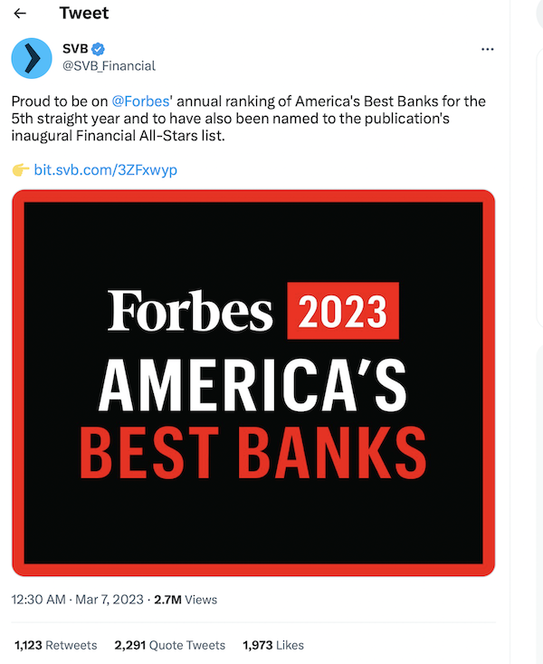 Ironically, this was a recent tweet of the bank