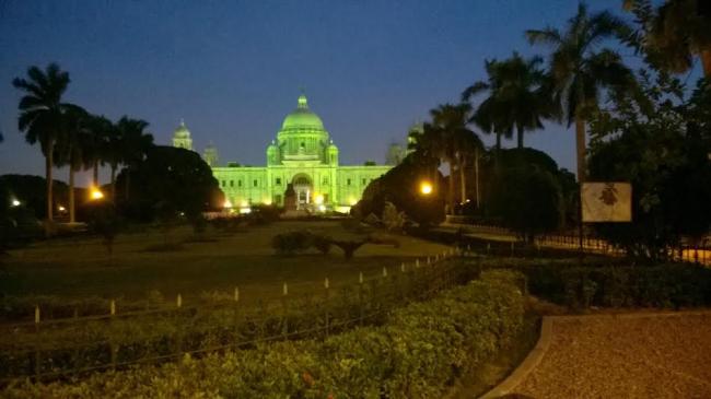 Victoria Memorial illuminated with green lights on World Environment Day