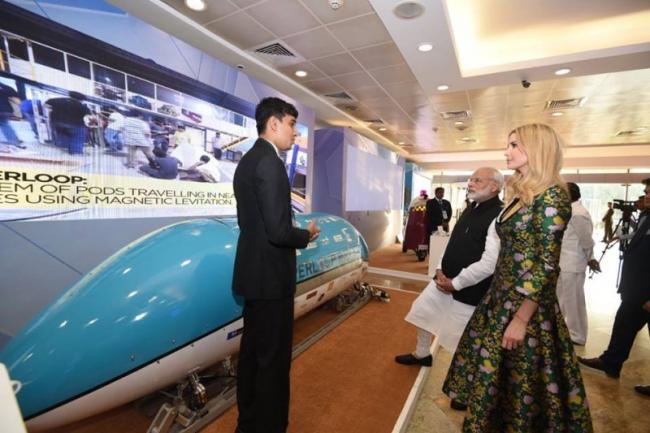 Indian Prime Minister Narendra Modi and White House Advisor Ivanka Trump attending a demo session by Hyperloop India