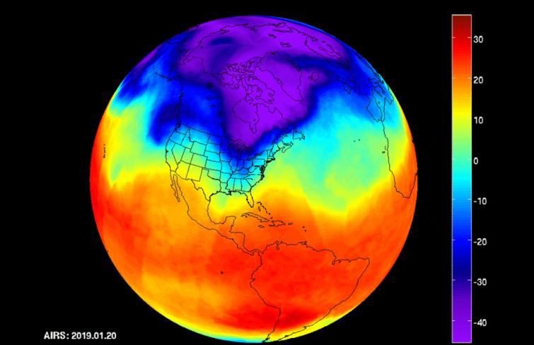 NASA's AIRS captures polar vortex moving in over US
