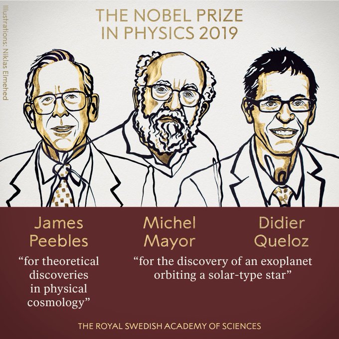 Nobel Prize in Physics awarded to James Peebles, Michel Mayor, Didier Queloz