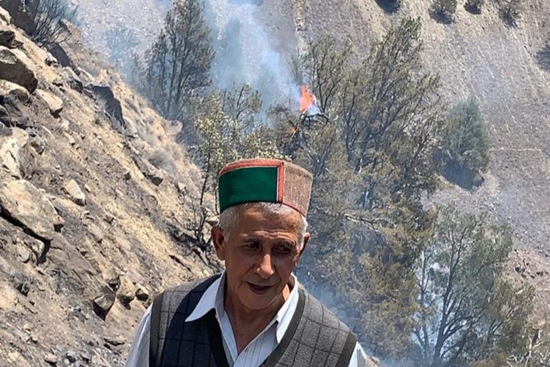 Roshan Lal from Jangi is worried about the damage to ecologically and economically important pine trees that were destroyed in the recent forest fire near his village. Photo by special arrangement.