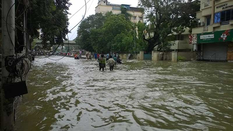 A flooded street in Chennai Flood, Nandanam. Representative image. Photo by Vijayingarsal/Wikimedia Commons 