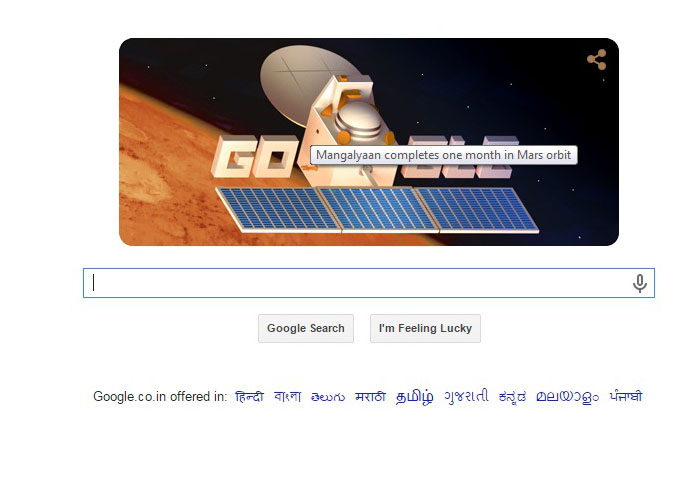 Google doodles to mark Mangalyaan's one month in Mars orbit