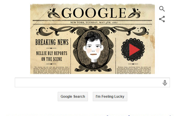 Google doodles on Nellie Bly's 151st birthday