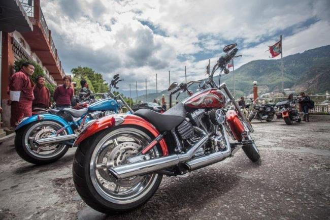 Harley-Davidson riders from India make their way through Bhutan for the 3rd International H.O.G. Ride