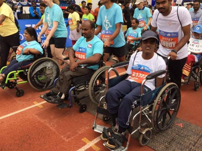 Differently-abled participating in the TCS World 10k Bengaluru 2017 held at Kanteerava stadium here yesterday.
