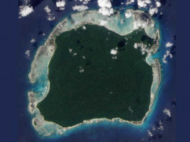An aerial view of the North Sentinel Island. Photo by NASA/Wikimedia Commons 