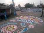 Kolkata: School students create street 'alpona' for Saraswati Puja