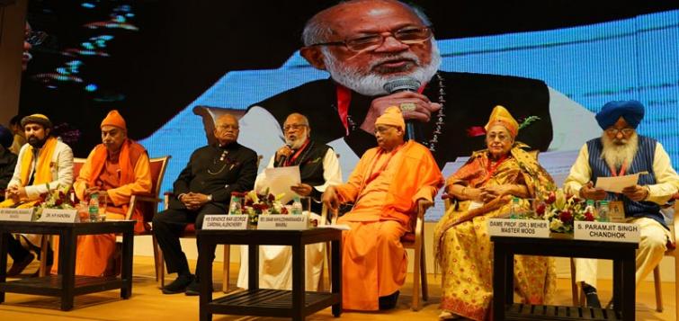 His Eminence, Mar George Cardinal Allencherry, Major Archbishop, Syro-Malabar Catholic Church, addressing the inaugural session of 12th World Confluence of Humanity, Power and Spirituality in Kolkata along with eminent religious leaders of different faiths.