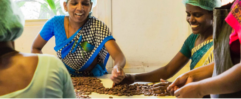 An all-women’s team led by Saraswathi Murthy makes chocolates at Mason & Co. in Auroville, Puducherry. Photo from Mason & Co.
