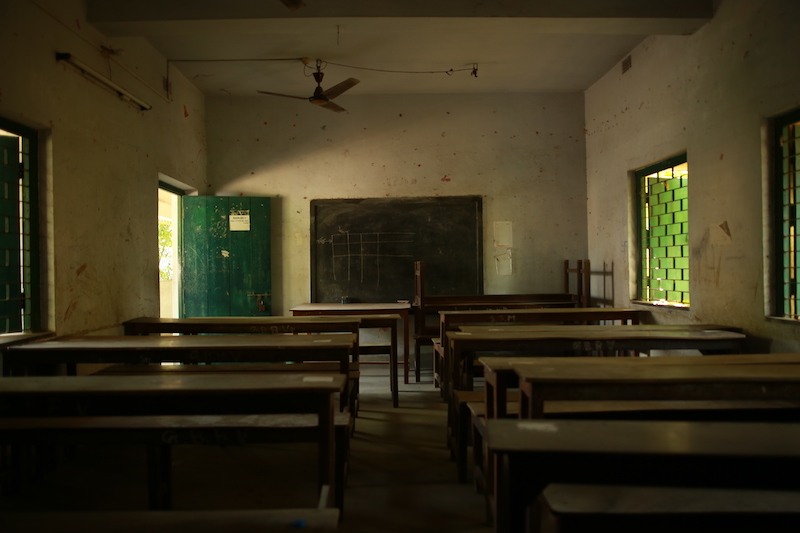 Empty classrooms in a Kolkata state-run school during the pandemic. Image by Shaibalina Choudhury