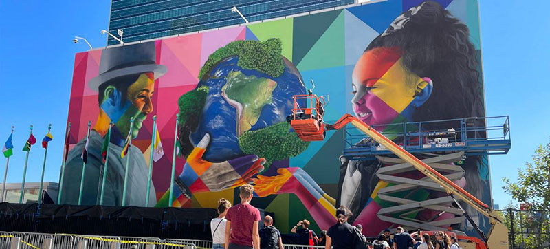Brazilian artist’s mural ‘for the planet’ proves big draw for UN General Assembly