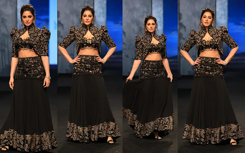 Nargis Fakhri looks ethereal as she walks in her Indo-Western look at Lakme Fashion Week