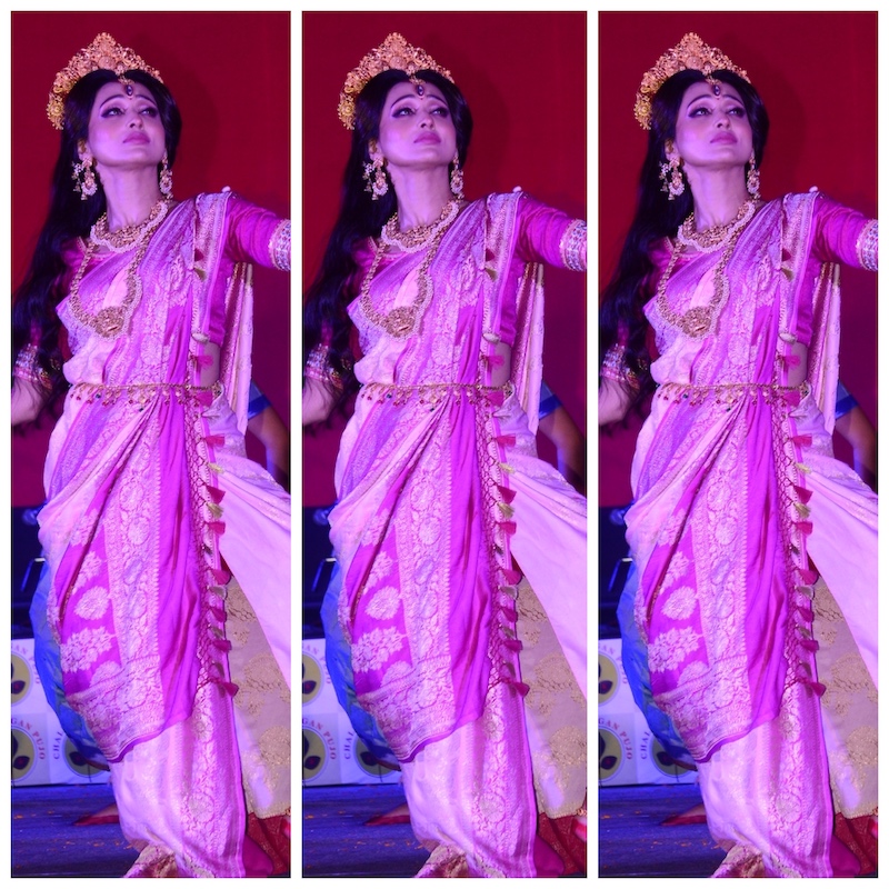  Mimi Chakraborty, Actress and Member of Parliament, rendering a dance performance at the Manicktala Chaltabagan Lohapatty Durga Puja function at the ITC Royal Bengal, Kolkata, 