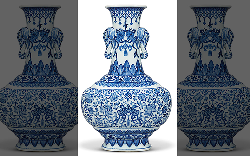 An extremely rare blue and white elephant handle vase from 1736-1795