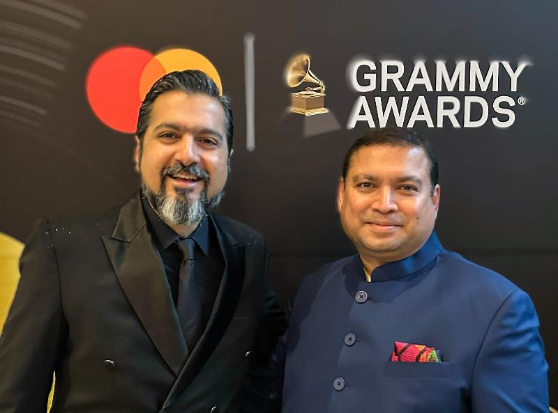 Bhutoria with three-time Grammy Award winner music composer and environmentalist, Ricky Kej, at the Grammy Awards function in Los Angeles.