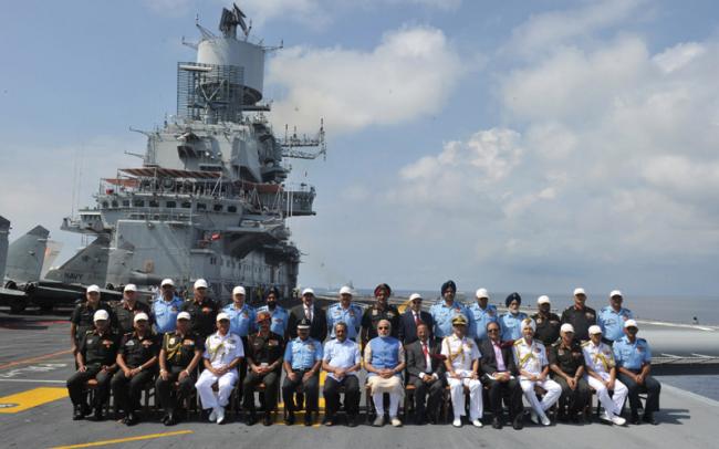 PM chairs Combined Commanders Conference on board INS Vikramaditya at sea