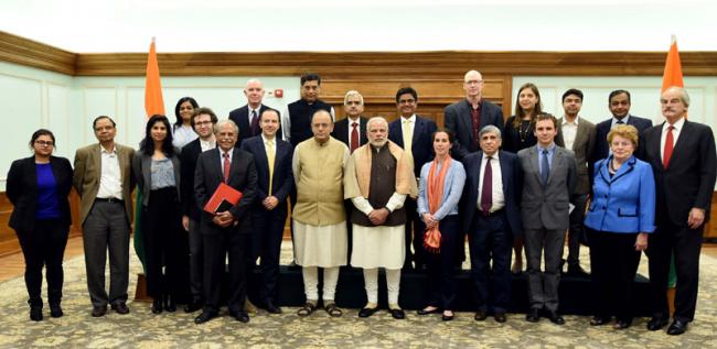 PM Modi interacts with scholars participating in Neemrana Conference
