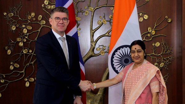 Sushma Swaraj meets Iceland's Foreign Affairs Minister Gunnar Bragi Sveinsson