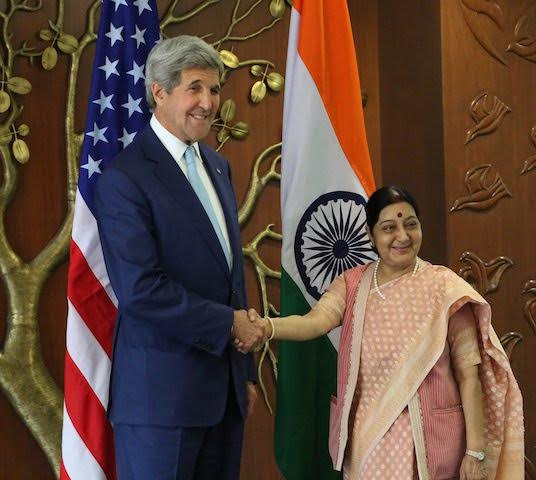US Secretary of State John Kerry meets Union Minister Sushma Swaraj