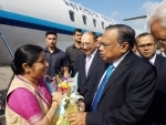 Sushma Swaraj arrives in Bangladesh 