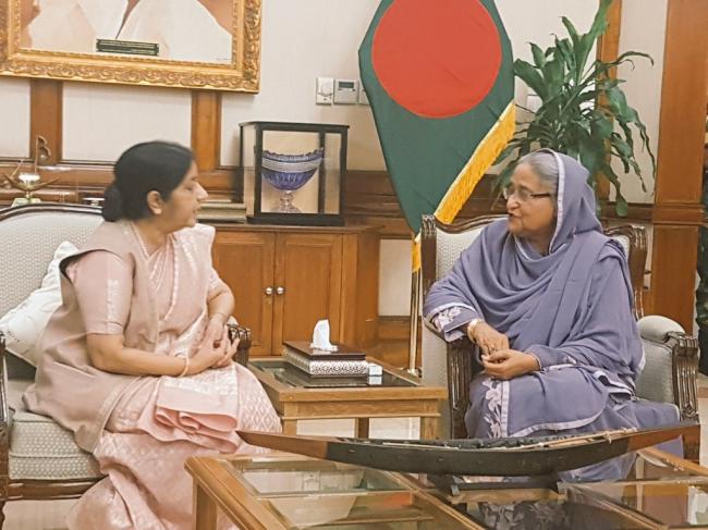Sushma Swaraj meets Bangladesh PM Sheikh Hasina