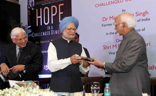 Vice President receives first copy of the book titled â€˜Hope in a challenged democracy; An Indian narrativeâ€™ 