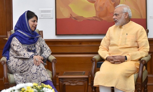 Kashmir Chief Minister Mehbooba Mufti with Indian PM Narendra Modi