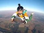 Indian parajumper Sheetal Mahajan wishes PM Narendra Modi by jumpng off a plane from a height of 13,000 feet 
