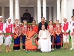 Vice President Naidu meets and greets the Tableaux Artistes and Tribal Guests