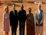 French President Emmanuel Macron receives ceremonial welcomes at Rashtrapati Bhavan 