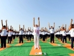 International yoga day: PM Modi performs Asanas, leads multitude