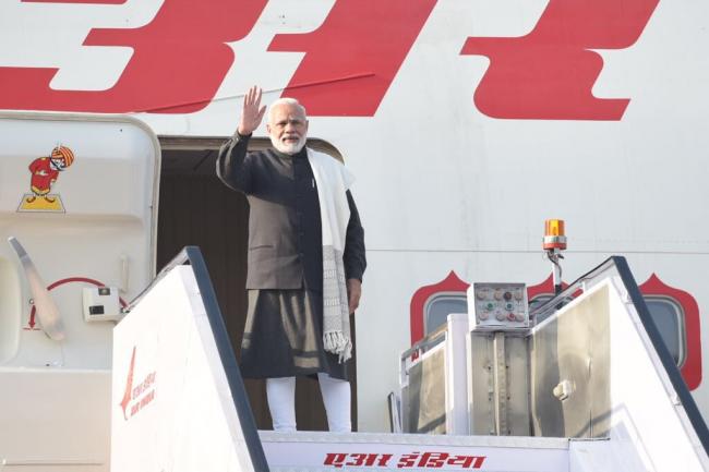 Prime Minister Narendra Modi lands in Zurich