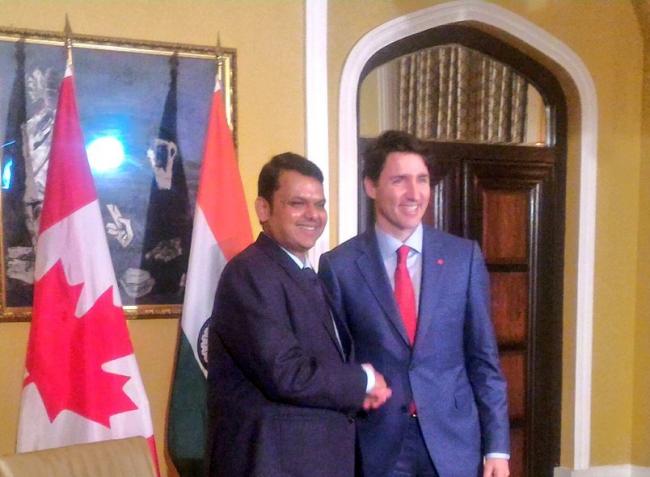 Maharashtra CM Devendra Fadnavis meets visiting Canadian PM Justin Trudeau 