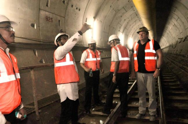 Kolkata: Union Minister Babul Supriyo inspects the countryâ€™s first ever under- river tunnel of East-West Metro