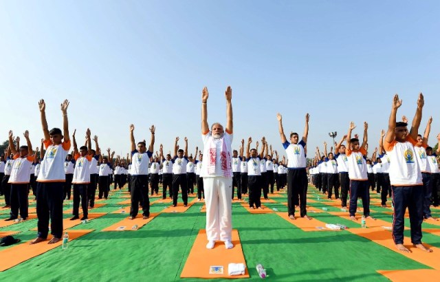 International yoga day: PM Modi performs Asanas, leads multitude