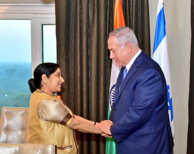 Sushma Swaraj meets visiting Israel PM Benjamin Netanyahu