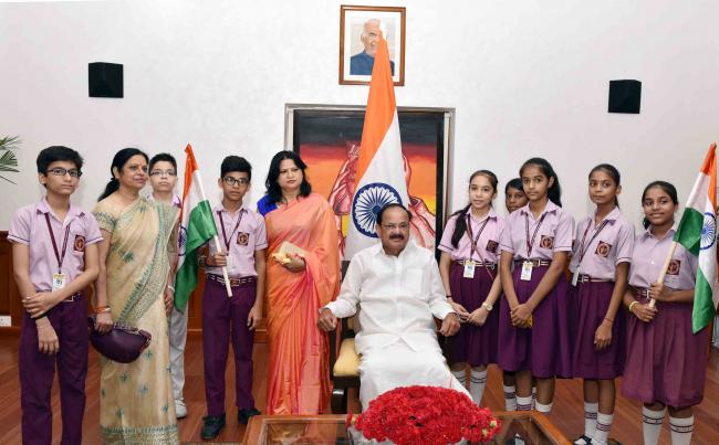 Teach our children traditions and rich cultural heritage: Vice President meets school children from various schools