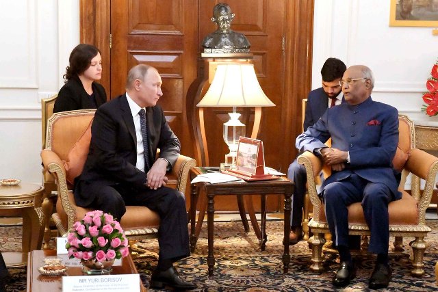 Russian President Vladimir Putin meets Indian President Ram Nath Kovind