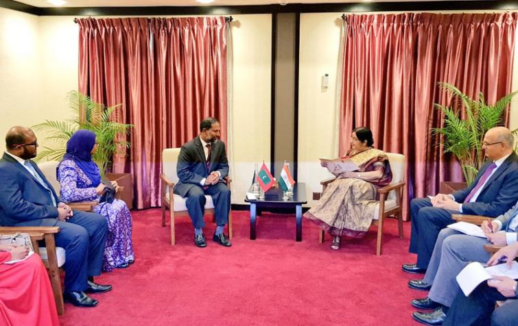 External Affairs Minister Sushma Swaraj meets Maldives Home Minister