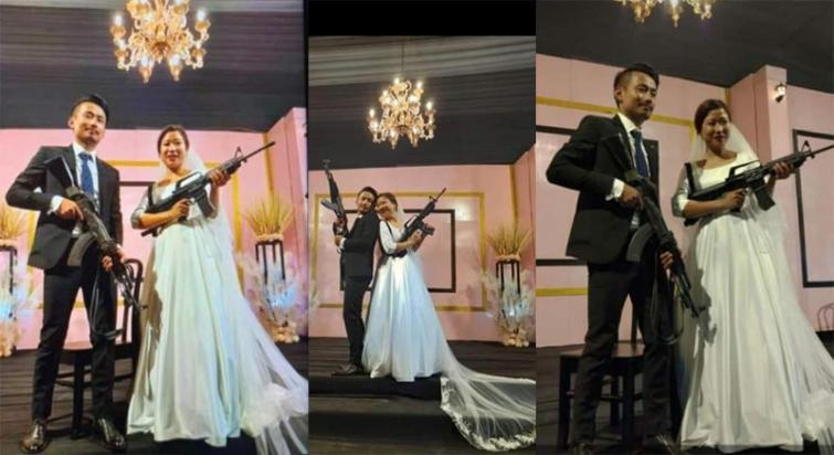 NSCN (U) leaderâ€™s son and daughter-in-law pose with assault rifles at wedding function